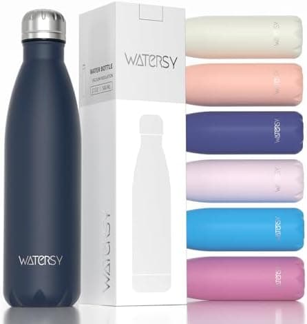 WATERSY Doppelwandige Edelstahl-Trinkflasche 500 ml Kinder ThermoSafe BPA-Frei Kalt&Warm Sprudel Dunkel Blau Sport Gym