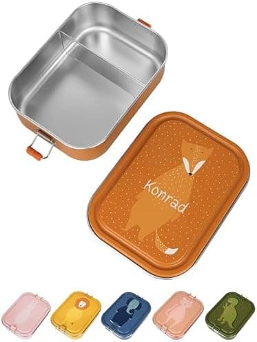 Wunderwunsch TRIXIE Edelstahl Lunchbox für Kinder, individuell mit deinem Namen persönliche Fuchslunchbox, perfekt zur E