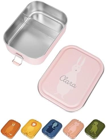 Wunderwunsch TRIXIE Edelstahl Lunchbox für Kinder, individuell mit deinem Namen persönliche Fuchslunchbox, perfekt zur E