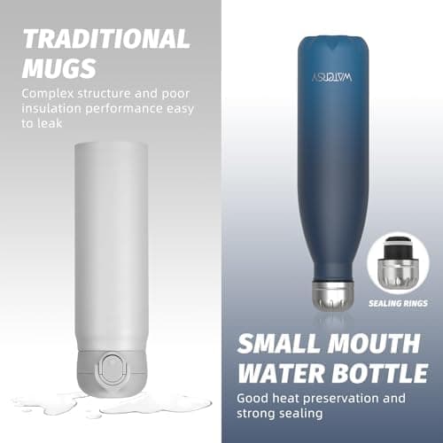 WATERSY Doppelwandige Edelstahl-Trinkflasche 500 ml Kinder ThermoSafe BPA-Frei Kalt&Warm Sprudel Dunkel Blau Sport Gym