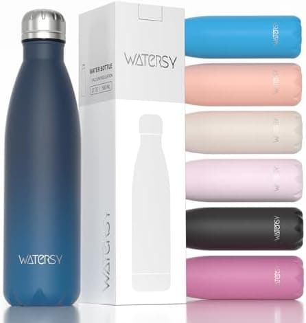 WATERSY Doppelwandige Edelstahl-Trinkflasche 500 ml Kinder ThermoSafe BPA-Frei Kalt&Warm Sprudel Dunkel Blau Sport Gym