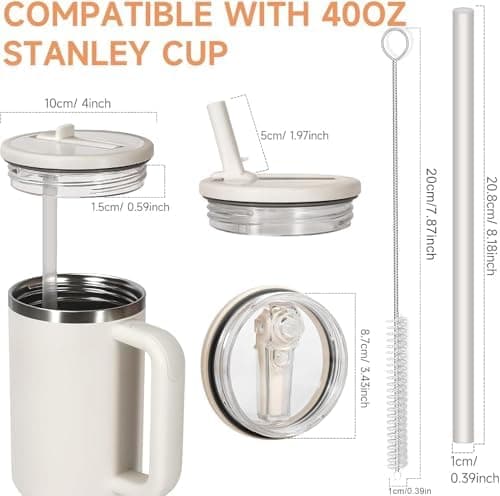 Sunshine Smile - Auslaufsicherer Ersatzdeckel für Stanley Cup Becher 40oz + 4 Trinkhalme + Strohhalm Bürste | Für Zubeah