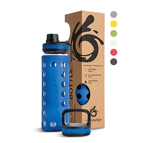 Hydro2go Glas-Trinkflasche mit Silikonhülle – Spülmaschinenfest, 100% Auslaufsicher & BPA-frei – Ideal für Kinder & Fami