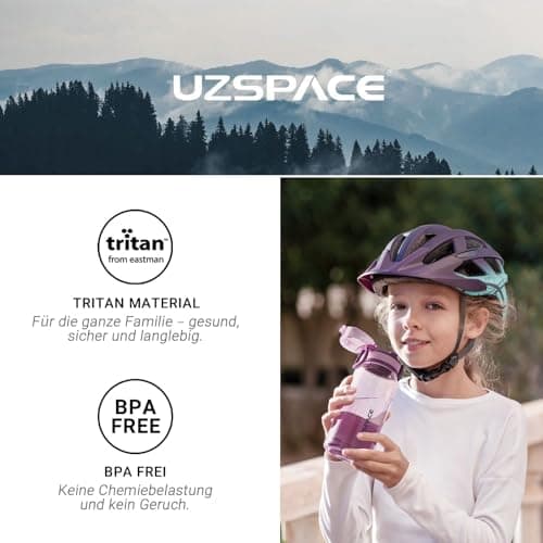 UZSPACE Kinder Trinkflasche 600ml - Sportlich, Auslaufsicher & Spülmaschinenfest zur Schule und Outdoor aktivarten für M