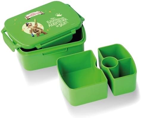 AWAVE Henrietta Snackbox Brotdose Kinder rPET Grün – Unterteilung, Auslaufsicher, Pausenbox für Schule und Picknick