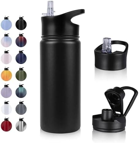 Edelstahl Trinkflasche - 1L - mit Strohhalm, BPA frei Thermosflasche,Vakuum Doppelwandisolierung für Sport,Schule und Fa