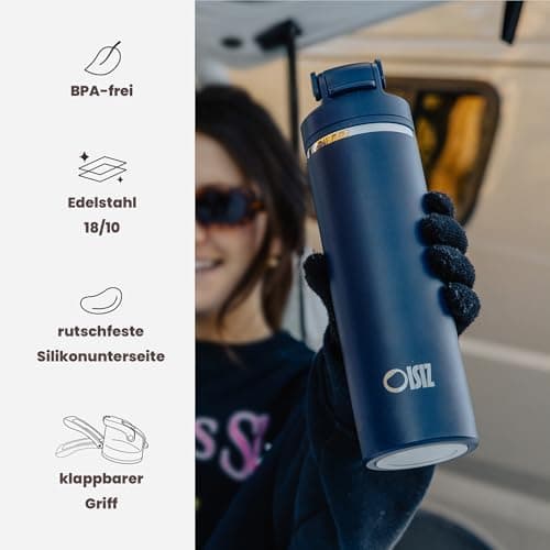 OISIZ Isolierte Edelstahl Trinkflasche 720ml für Outdoor Aktivitäten und Sport 100% auslaufsicher mit Vakuum-Technologie