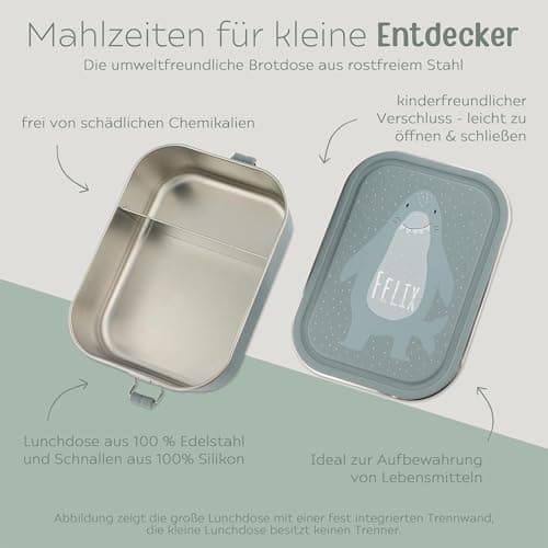 Wunderwunsch TRIXIE Edelstahl Lunchbox für Kinder, individuell mit deinem Namen persönliche Fuchslunchbox, perfekt zur E