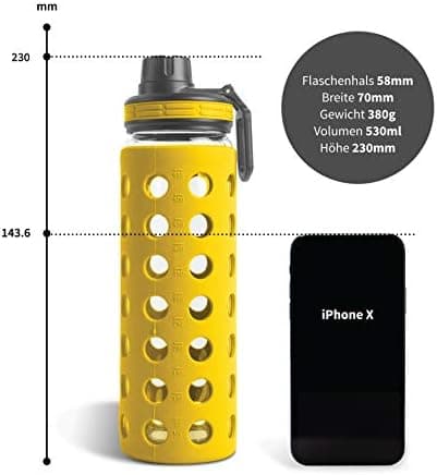 Hydro2go Glas-Trinkflasche mit Silikonhülle – Spülmaschinenfest, 100% Auslaufsicher & BPA-frei – Ideal für Kinder & Fami