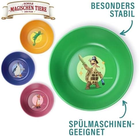AWAVE Die Schule der Magischen Tiere Kinder Teller Set 4-teilig 18,5 cm rPET Geschirr ohne Melamin für Jüngste Rabe Henr