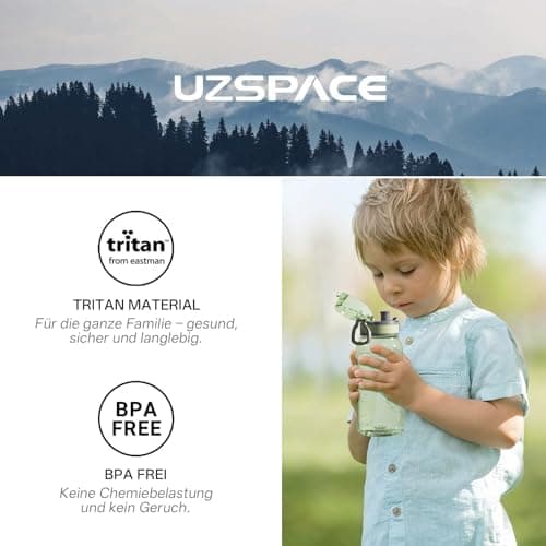 UZSPACE Kinder Trinkflasche 600ml - Sportlich, Auslaufsicher & Spülmaschinenfest zur Schule und Outdoor aktivarten für M