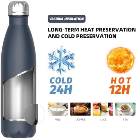WATERSY Doppelwandige Edelstahl-Trinkflasche 500 ml Kinder ThermoSafe BPA-Frei Kalt&Warm Sprudel Dunkel Blau Sport Gym