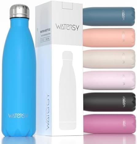 WATERSY Doppelwandige Edelstahl-Trinkflasche 500 ml Kinder ThermoSafe BPA-Frei Kalt&Warm Sprudel Dunkel Blau Sport Gym