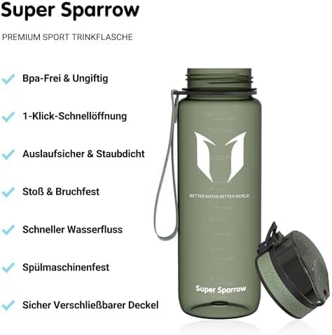 Super Sparrow BPA-frei Wasserflasche - 500ml - Ideale für Sport und Outdoor - Nachhaltig ClimatePartner certified