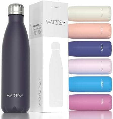WATERSY Doppelwandige Edelstahl-Trinkflasche 500 ml Kinder ThermoSafe BPA-Frei Kalt&Warm Sprudel Dunkel Blau Sport Gym