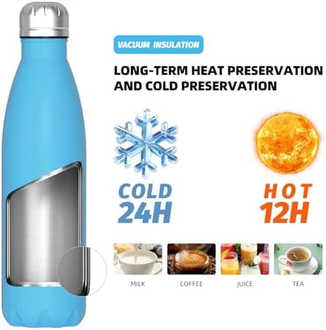 WATERSY Doppelwandige Edelstahl-Trinkflasche 500 ml Kinder ThermoSafe BPA-Frei Kalt&Warm Sprudel Dunkel Blau Sport Gym