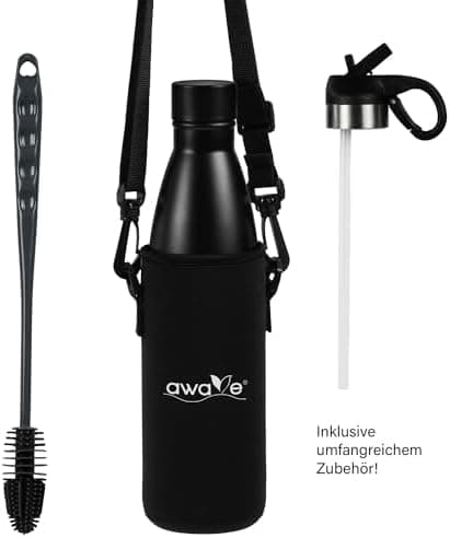 AWAVE Recycelte Edelstahl Trinkflasche 500 ml Doppelwandig Isolierte Thermo Flasche -Auslaufsicher, für Schule und Büro
