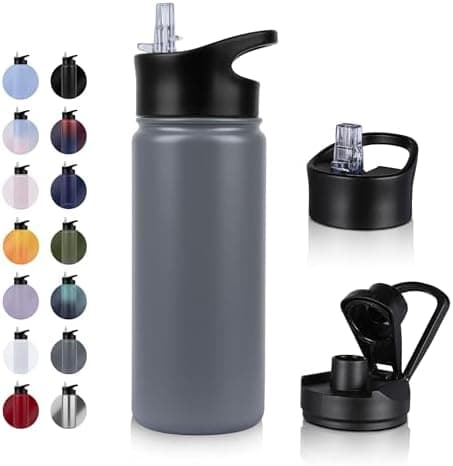 Edelstahl Trinkflasche - 1L - mit Strohhalm, BPA frei Thermosflasche,Vakuum Doppelwandisolierung für Sport,Schule und Fa