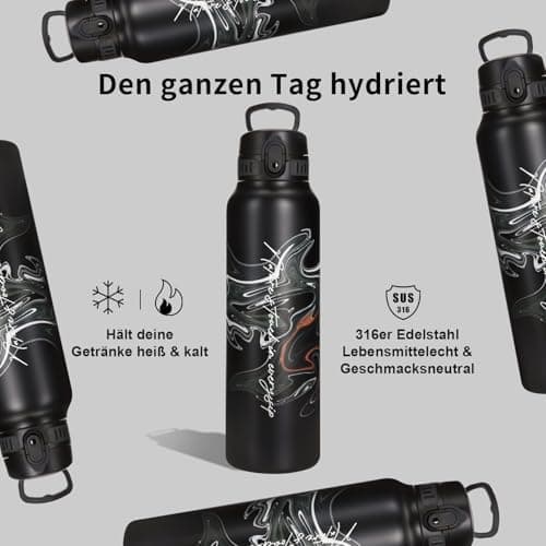 Thermosflasche UZSPACE Waldgrün Kinder 700ml Isolierte Edelstahl Trinkflasche 100% Auslaufsicher Outdoor Fitness Schule
