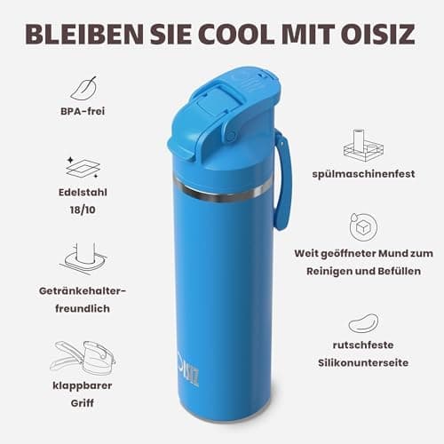 OISIZ Isolierte Edelstahl Trinkflasche 720ml für Outdoor Aktivitäten und Sport 100% auslaufsicher mit Vakuum-Technologie