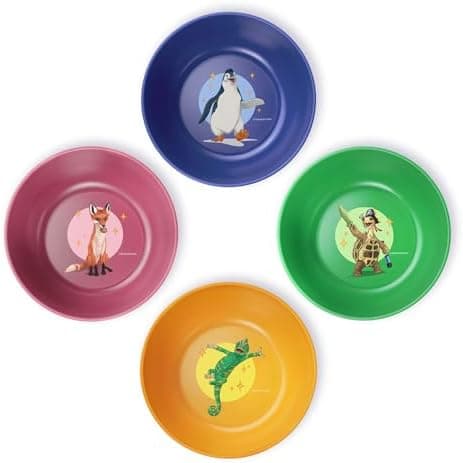 AWAVE Die Schule der Magischen Tiere Kinder Teller Set 4-teilig 18,5 cm rPET Geschirr ohne Melamin für Jüngste Rabe Henr