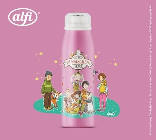 ALFI Kids ISO BOTTLE 350ml - Idas Schule der Magischen Tiere - Isoliertrinkflasche Kinder Edelstahl - hält 12 Stunden he