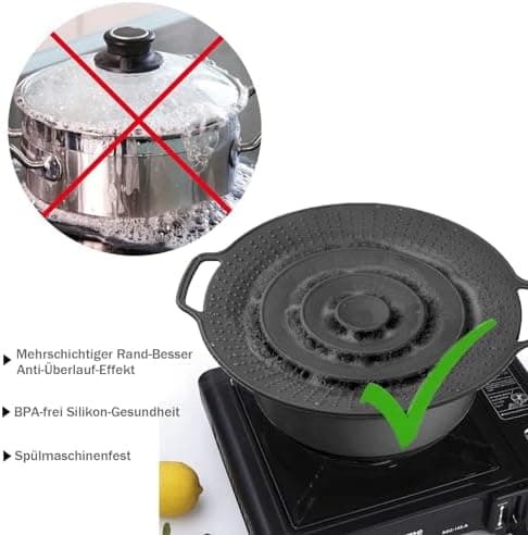 Überkochschutz & Spritzschutz aus Silikon für Universelle Topfdeckel – Kochen und Kochtiegel – BPA-frei, hitzebeständig