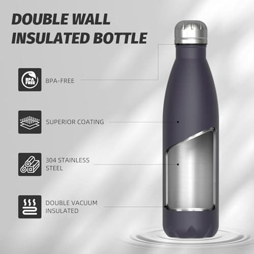 WATERSY Doppelwandige Edelstahl-Trinkflasche 500 ml Kinder ThermoSafe BPA-Frei Kalt&Warm Sprudel Dunkel Blau Sport Gym