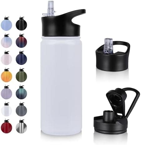Edelstahl Trinkflasche - 1L - mit Strohhalm, BPA frei Thermosflasche,Vakuum Doppelwandisolierung für Sport,Schule und Fa
