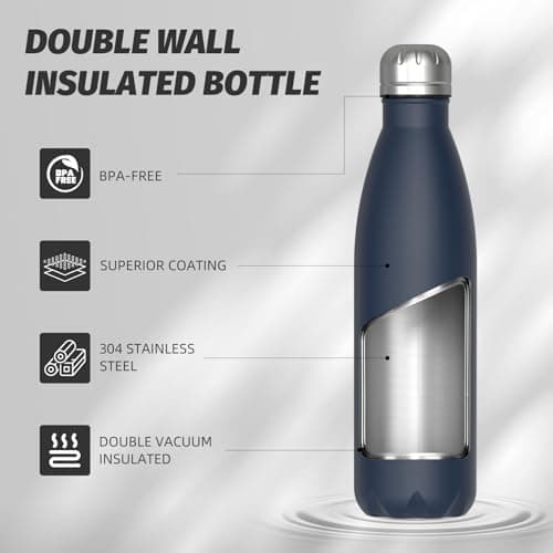 WATERSY Doppelwandige Edelstahl-Trinkflasche 500 ml Kinder ThermoSafe BPA-Frei Kalt&Warm Sprudel Dunkel Blau Sport Gym