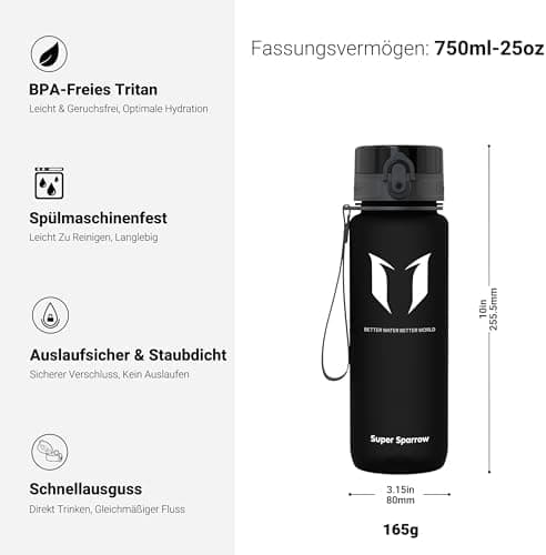 Super Sparrow BPA-frei Wasserflasche - 500ml - Ideale für Sport und Outdoor - Nachhaltig ClimatePartner certified