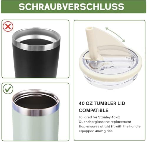 Stanley Cup Auslaufsichere Ersatzdeckel cremefarben 2 Stück für 40oz Tumbler mit Trinkhalmen