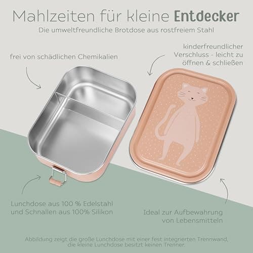 Wunderwunsch TRIXIE Edelstahl Lunchbox für Kinder, individuell mit deinem Namen persönliche Fuchslunchbox, perfekt zur E