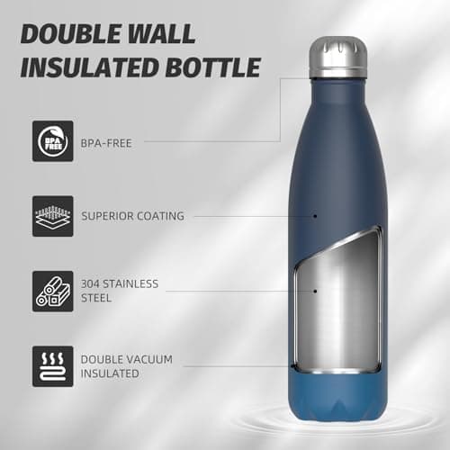 WATERSY Doppelwandige Edelstahl-Trinkflasche 500 ml Kinder ThermoSafe BPA-Frei Kalt&Warm Sprudel Dunkel Blau Sport Gym