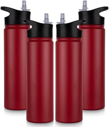 Edelstahl Trinkflasche - 1L - mit Strohhalm, BPA frei Thermosflasche,Vakuum Doppelwandisolierung für Sport,Schule und Fa