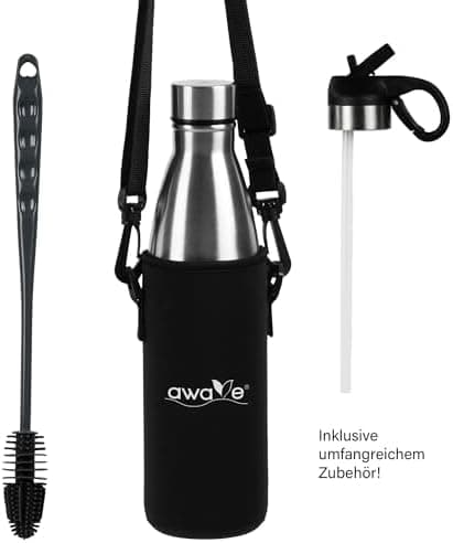 AWAVE Recycelte Edelstahl Trinkflasche 500 ml Doppelwandig Isolierte Thermo Flasche -Auslaufsicher, für Schule und Büro