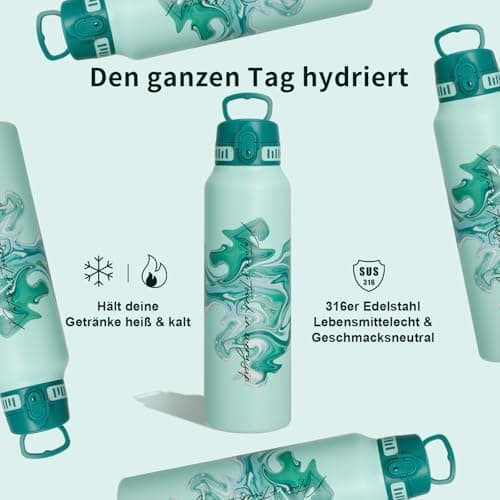 Thermosflasche UZSPACE Waldgrün Kinder 700ml Isolierte Edelstahl Trinkflasche 100% Auslaufsicher Outdoor Fitness Schule