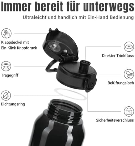 UZSPACE Kinder Trinkflasche 600ml - Sportlich, Auslaufsicher & Spülmaschinenfest zur Schule und Outdoor aktivarten für M