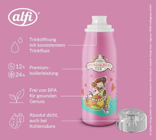 ALFI Kids ISO BOTTLE 350ml - Idas Schule der Magischen Tiere - Isoliertrinkflasche Kinder Edelstahl - hält 12 Stunden he