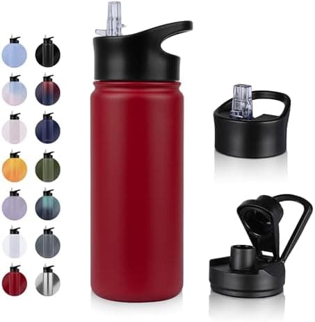 Edelstahl Trinkflasche - 1L - mit Strohhalm, BPA frei Thermosflasche,Vakuum Doppelwandisolierung für Sport,Schule und Fa