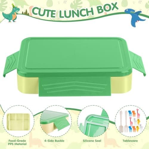 Kinder Brotdose WuGU 5-Fach Auslauf Sicher 1300 ml Grüne Lunchbox für Schule und Ausflüge