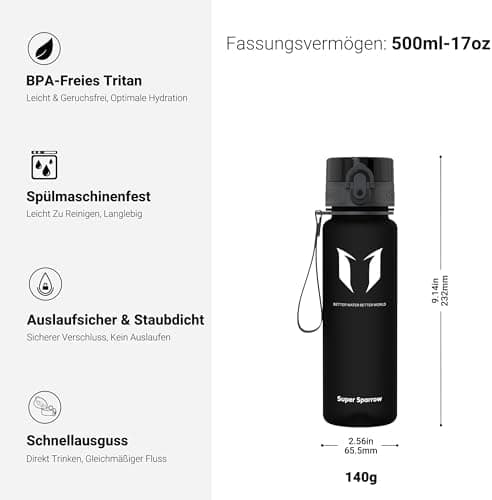 Super Sparrow BPA-frei Wasserflasche - 500ml - Ideale für Sport und Outdoor - Nachhaltig ClimatePartner certified