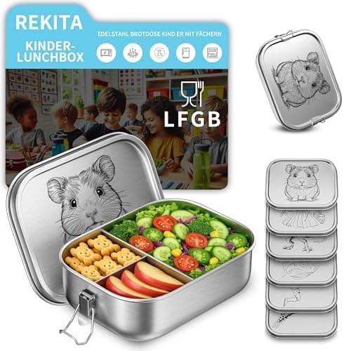 REKITA Edelstahl Brotdose Kind er mit Fächern - Personalisierte Lunchbox für Schule, Ausflüge und Jausen, 850ML Vesperdo