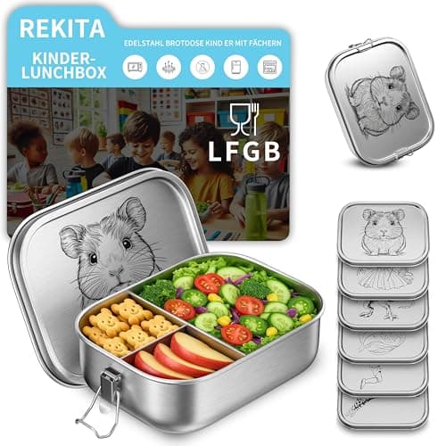 REKITA Edelstahl Brotdose Kind er mit Fächern - Personalisierte Lunchbox für Schule, Ausflüge und Jausen, 850ML Vesperdo