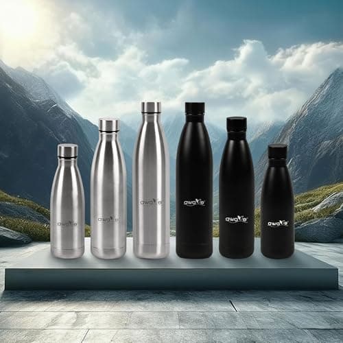 AWAVE Recycelte Edelstahl Trinkflasche 500 ml Doppelwandig Isolierte Thermo Flasche -Auslaufsicher, für Schule und Büro