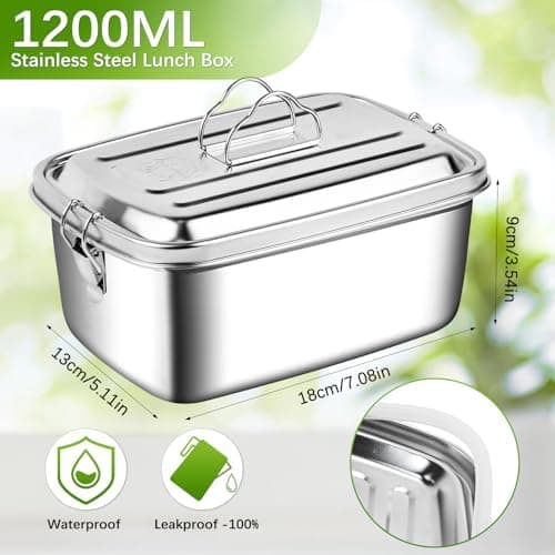 Kinder Brotdose WuGU 5-Fach Auslauf Sicher 1300 ml Grüne Lunchbox für Schule und Ausflüge