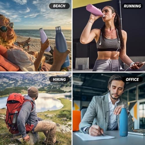 WATERSY Doppelwandige Edelstahl-Trinkflasche 500 ml Kinder ThermoSafe BPA-Frei Kalt&Warm Sprudel Dunkel Blau Sport Gym