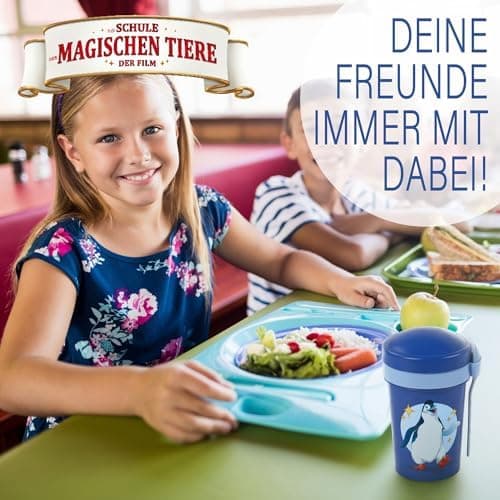 AWAVE Müslibecher To Go - Magische Tiere Schule 540 ml rPET Grün Henrietta, Joghurt-Früchte-Suppe Becher mit Löffel, Aus