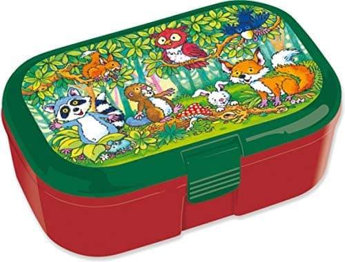 Lutz Mauder Lunchbox Waldtiere Plus Namensdruck für Kinder | Brotdose Schule & Kindergarten | Vesperdose mit Namensdruck