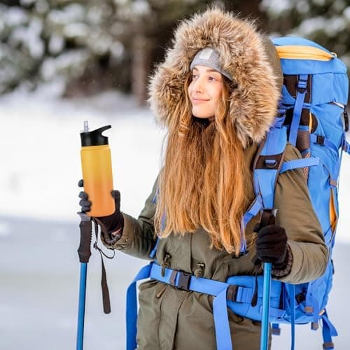 Edelstahl Trinkflasche - 1L - mit Strohhalm, BPA frei Thermosflasche,Vakuum Doppelwandisolierung für Sport,Schule und Fa